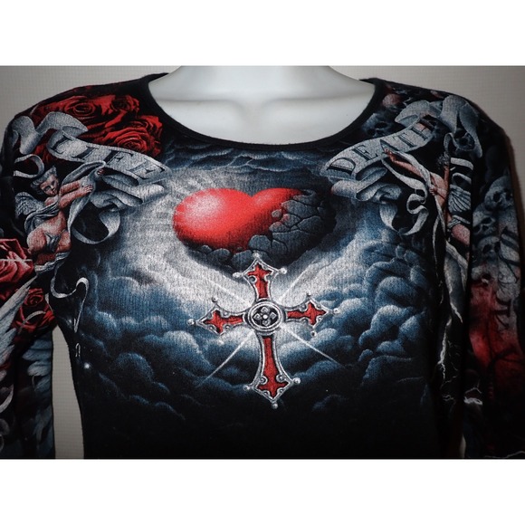 SPIRAL DIRECT LIFE AND DEATH Allover LADIES Long Sleeve Top Gothic Skull M - Picture 4 of 8